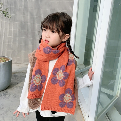 

Winter Children Smiley Jacquard Pattern Knitted Woolen Warm Scarf, Size:130 x 23cm(Orange)