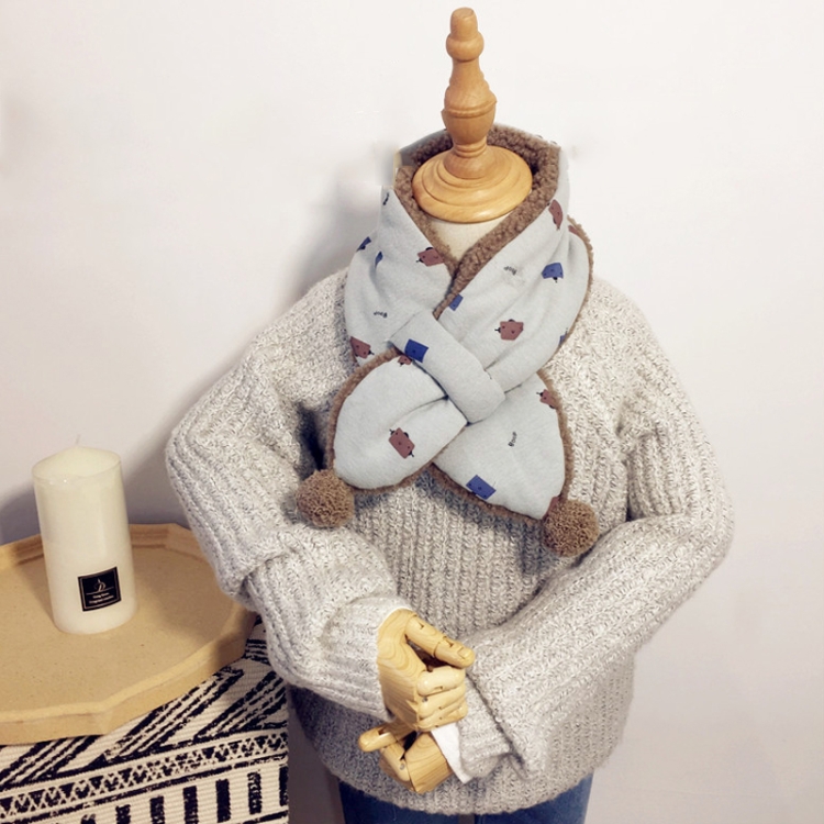 

Autumn and Winter Printing Lamb Wool Cross Children Scarf, Size:75 x 10cm(Light Blue Robot)