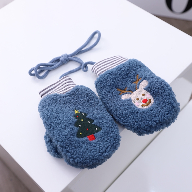 

Christmas Reindeer Pattern Children Gloves Winter Baby Lamb Cashmere Halter Gloves, Size:Free Size(Dark Blue)