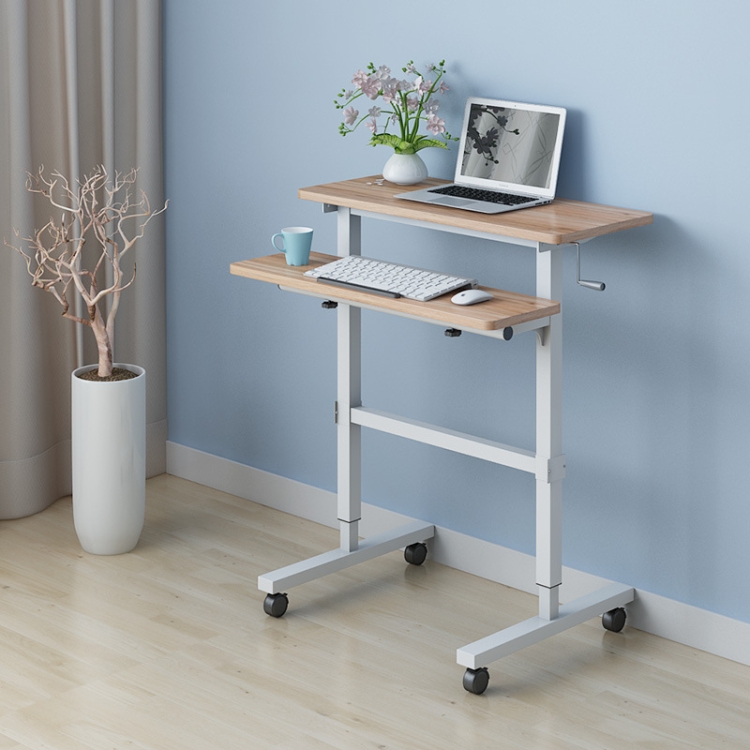 

Dual Desktop Hand-Cranked Lifting Stand Office Computer Desk, Style:With Reinforcing Bar(Ancient Oak)