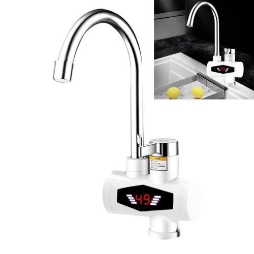 

Dynamic Digital Display Instant Heating Electric Hot Water Faucet Kitchen&Domestic Hot&Cold Water Heater EU Plug, Style:Large Elbow