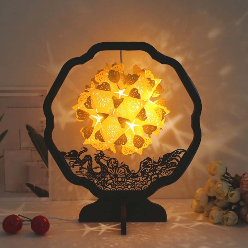 

Paper Art Light And Shadow Paper Carving Lamp DIY Handmade Creative Small Table Lamp, Style:Round-shaped