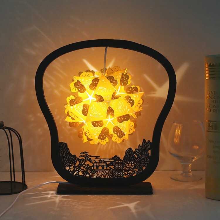 

Paper Art Light And Shadow Paper Carving Lamp DIY Handmade Creative Small Table Lamp, Style:Fan-shaped