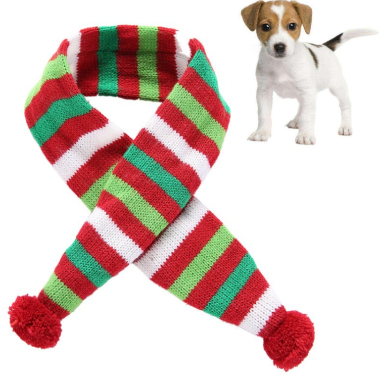 

Dog Scarf Christmas Pet Accessories Winter Warmth Pet Scarf, Size: XS(Red and Green Stripes)