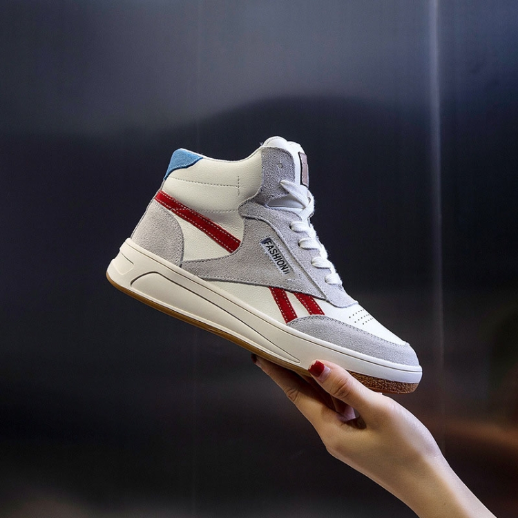 

Genuine Leather White Shoes Women Casual All-Match High-Top Single Shoes, Size: 39(Red)