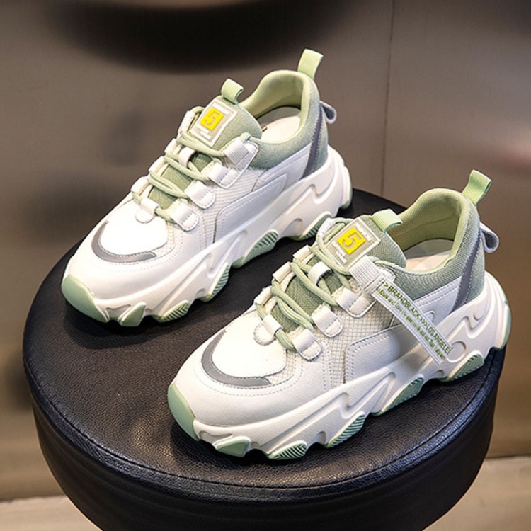 

Autumn And Winter Casual Sports Shoes Female Leather Old Shoes, Size: 39(Increase In Green)
