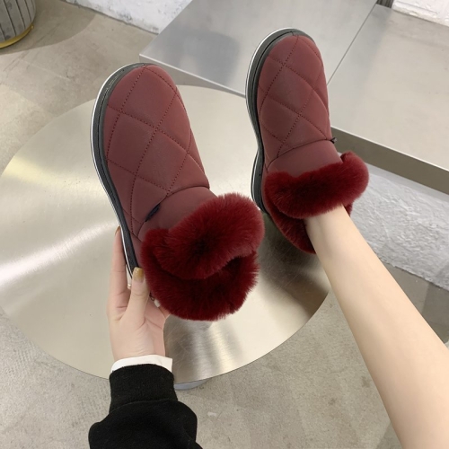 

Snow Boots Women Autumn And Winter Students Short Tube Plus Velvet Thick One-Step Cotton Shoes, Size:40(Red Wine)