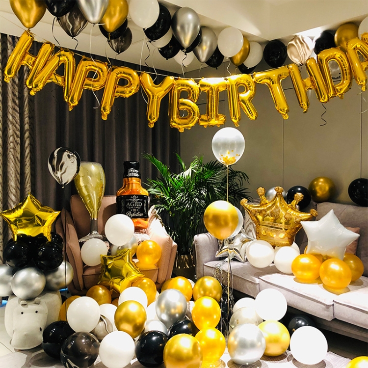 

Happy Birthday Girl Boy Aluminum Film Balloon Scene Decoration Set Background Wall Decoration Adult Party Decoration Supplies(Golden)