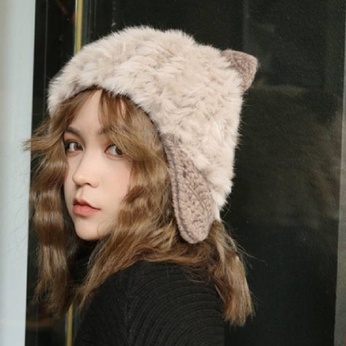 

MZ165 Female Autumn And Winter Sweet and Cute Cat Ears Woolen Hat Warm Ear Protection Knitted Hat, Size: One Size(Beige)