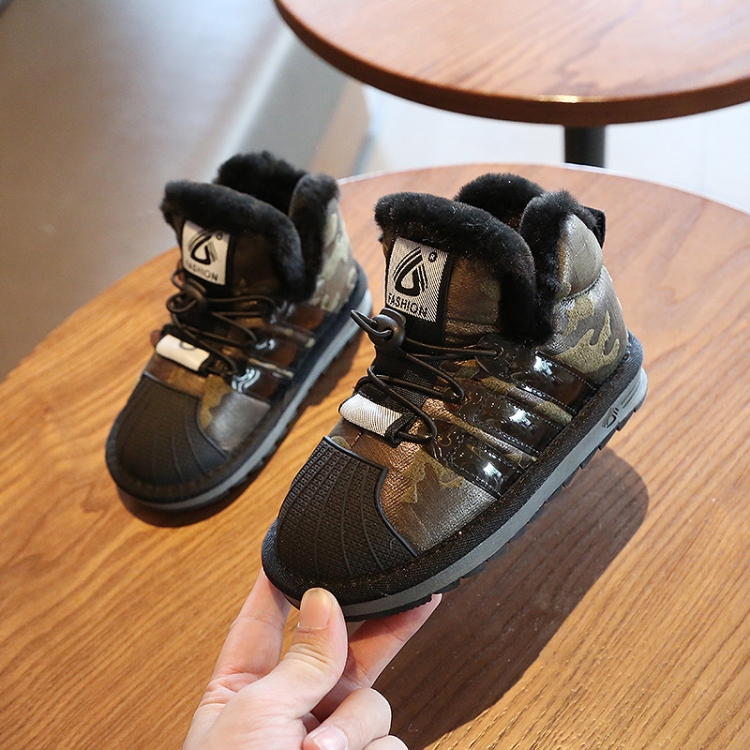 

Girls Thick Cotton Boots Winter Plus Velvet Boys Baby Bread Cotton Shoes Snow Boots, Size: 32(Army Green)