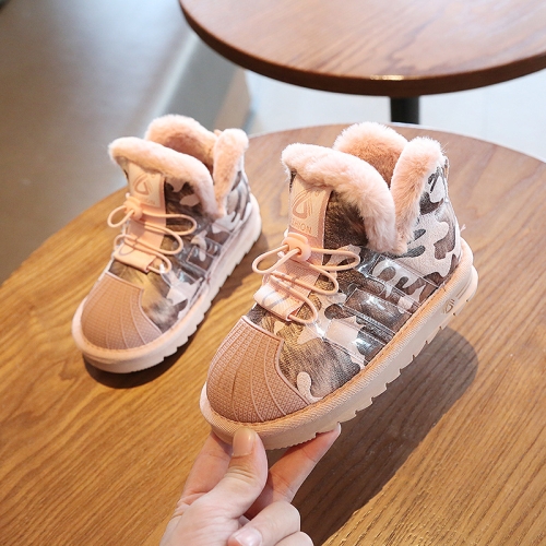 

Girls Thick Cotton Boots Winter Plus Velvet Boys Baby Bread Cotton Shoes Snow Boots, Size: 36(Pink)