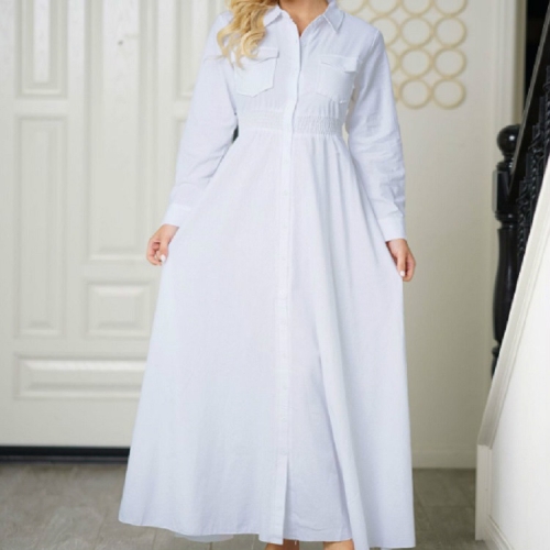 

Large Skirt with High Waist Long Shirt Dress, Size:M(White)