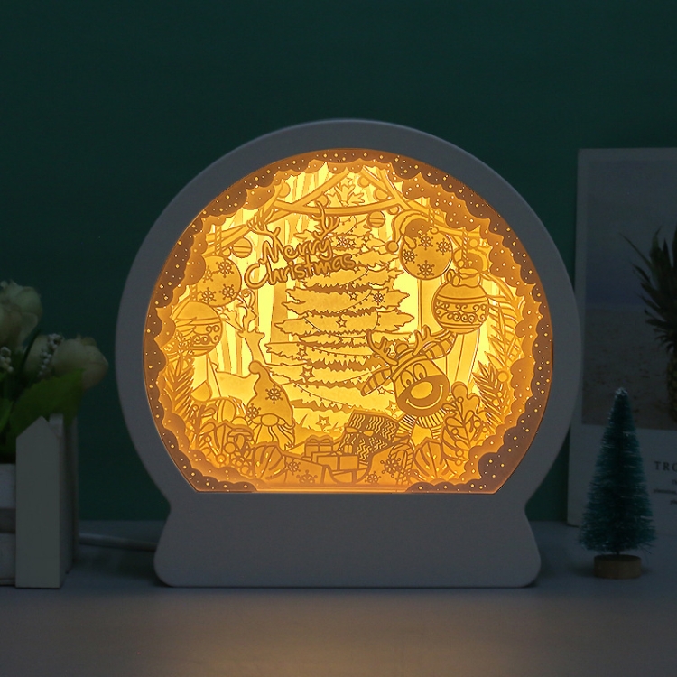 

Christmas Paper Carving Lights 3D Paper Christmas Tree Craft Gifts Bedroom Bedside Holiday Night Light(White)