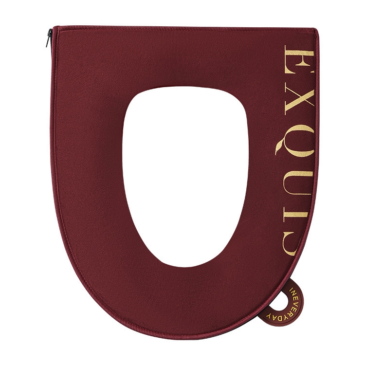 

Household Waterproof Toilet Seat With Zipper And Handle, Style:Round(Wine Red)