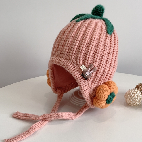 

MZ8200 Three-Dimensional Pumpkin Bunny Baby Earmuffs Hats Children Woolen Hat, Size: One Size(Skin Pink)