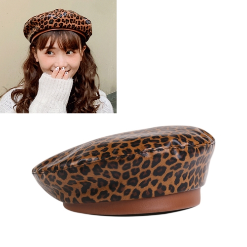 

Leopard Texture PU Leather Beret Autumn And Winter Flat Painter Hat Octagonal Hat, Size: M (56-58cm)(Leopard Print)