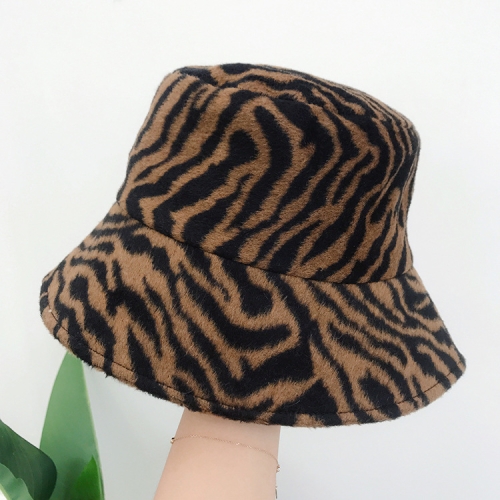 

Vintage Leopard Texture Fisherman Hat Woolen Thickened Basin Hat Bucket HatB, Size: M (56-58cm)(Coffee)