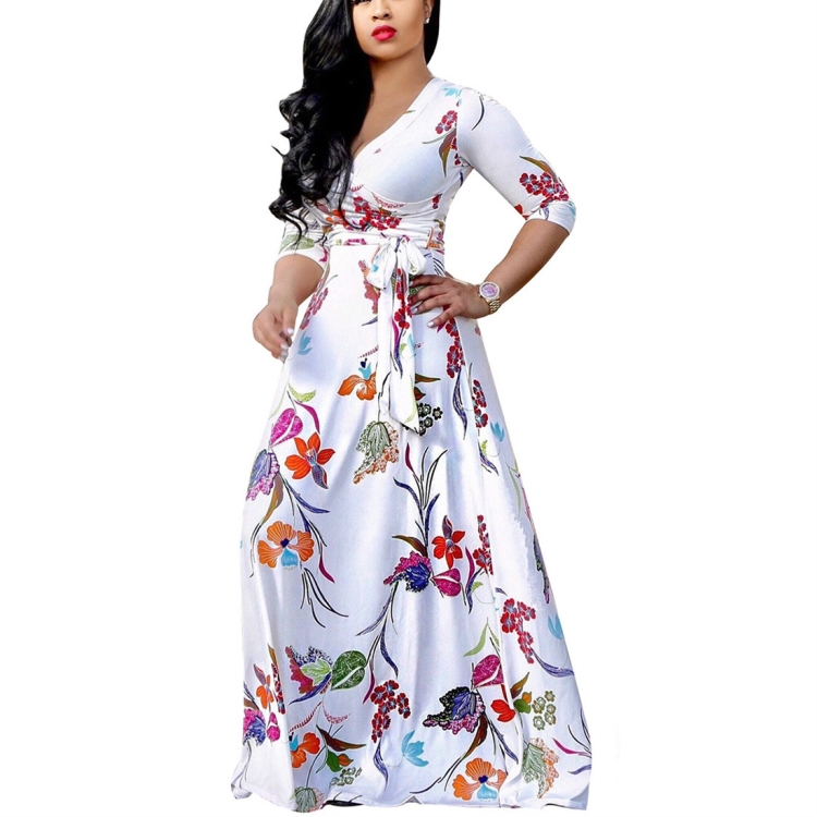 

Fashion Sexy Digital Print Large Swing Dress, Size:M(White)