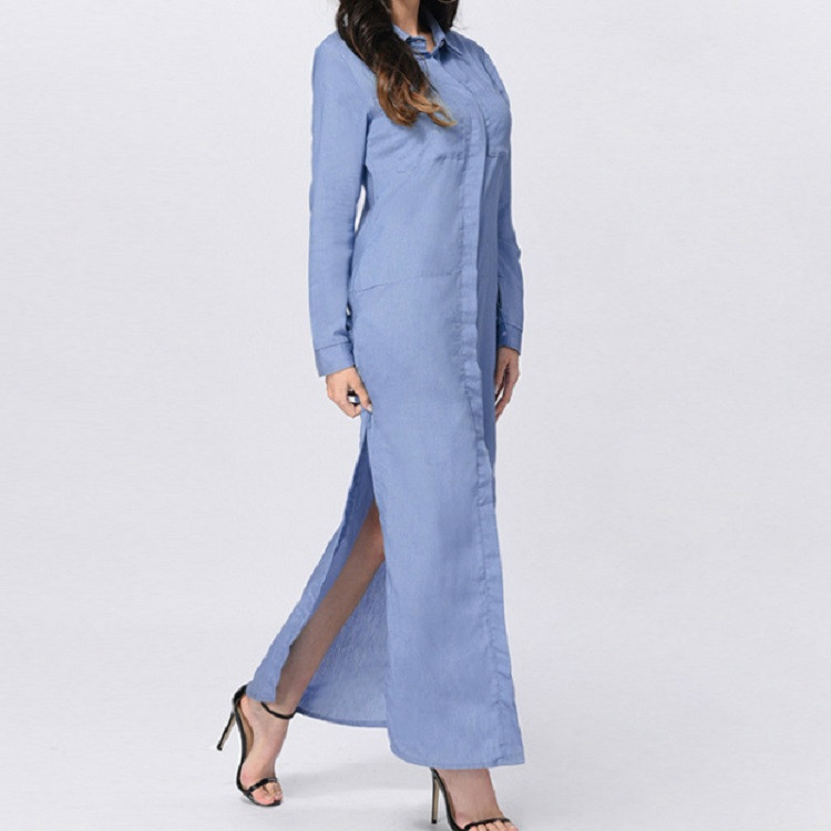 

Autumn and Winter Long Sleeve Long Shirt Dress, Size:M(Blue)