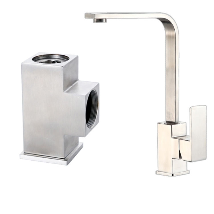 

304 Stainless Steel Household Rotating Kitchen Hot And Cold Faucet Brushed Square Faucet, Specification: Solid Bar