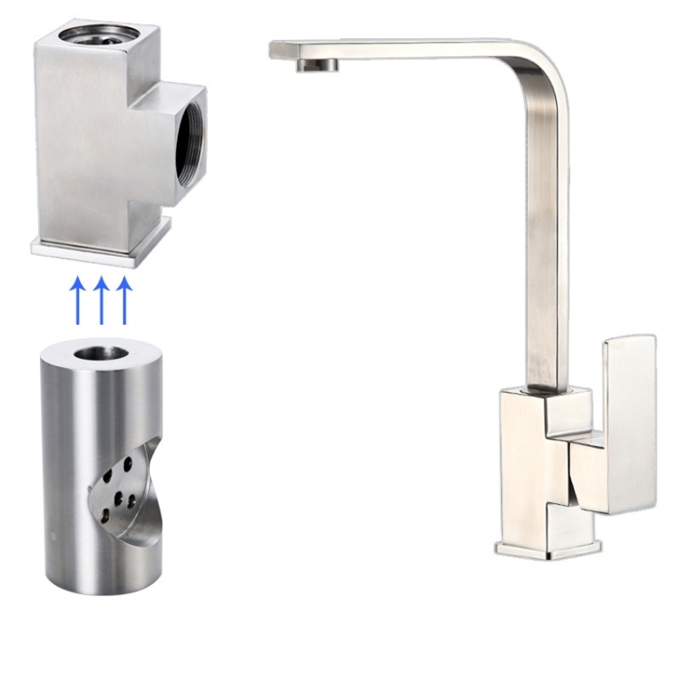 

304 Stainless Steel Household Rotating Kitchen Hot And Cold Faucet Brushed Square Faucet, Specification: Sleeve Core Structure