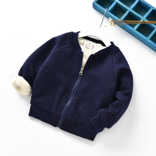 

Autumn and Winter Boys and Girls Plus Velvet Thick Lambs Casual Jacket Warm Top, Height:90cm(Navy Blue)