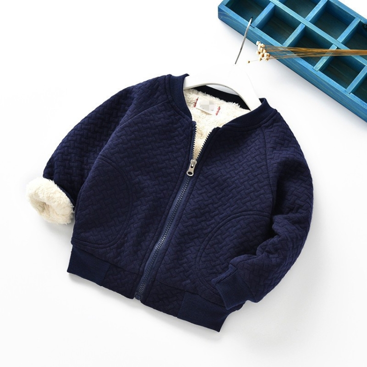 

Autumn and Winter Boys and Girls Plus Velvet Thick Lambs Casual Jacket Warm Top, Height:110cm(Navy Blue)