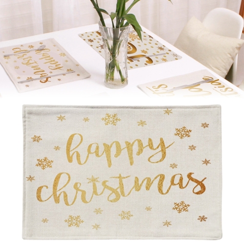 

2 PCS Flax Christmas Printed Decorative Placemats Dining Table Insulation Coasters, Specification: Double Layer Thicken(HAPPY)