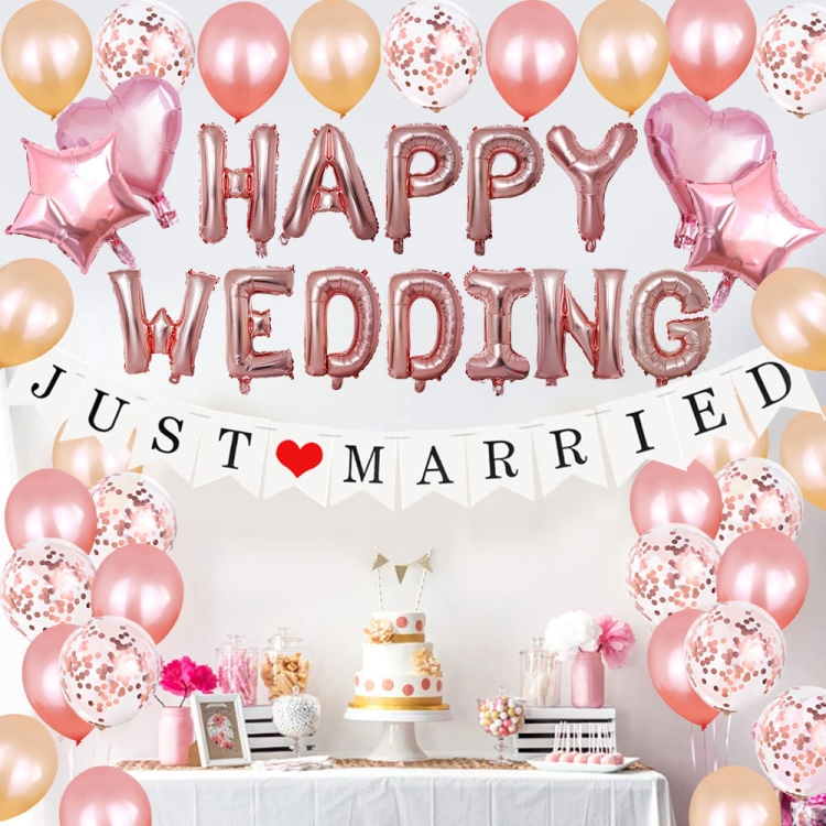 

Wedding Decoration Arrangement Set 16 Inch Happy Wedding Rose Gold Letter Balloon Decoration