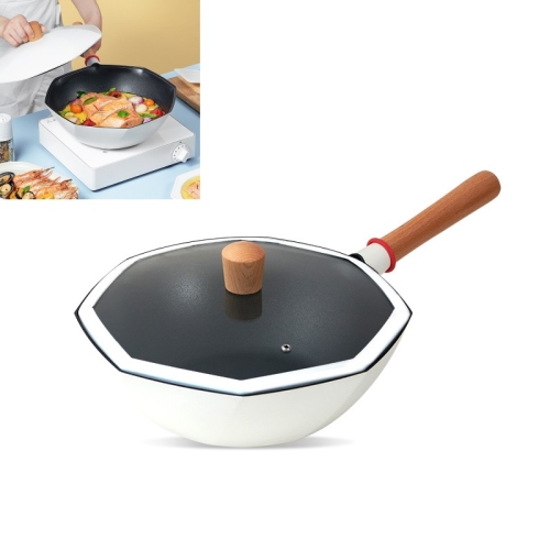 

Flat-Bottomed Non-Stick Pan Household Non-Oily Fume Wok For Gas Stove & Induction Cooker, Specification:Glass Lid