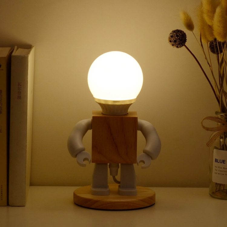 

Solid Wood Robot Bedroom Bedside Simple Study Lamp Table Lamp, Style:Plug-in, CN Plug