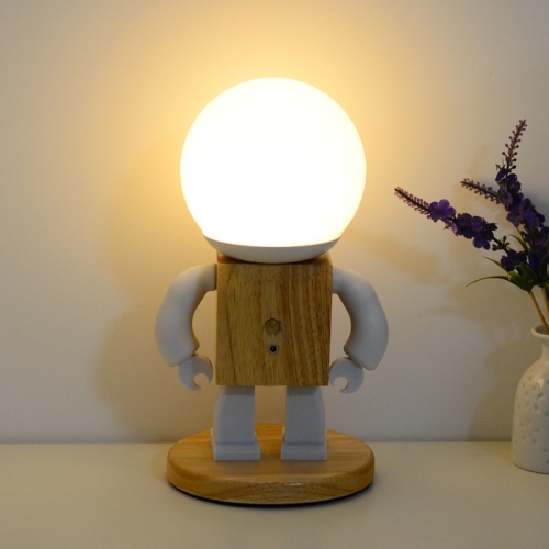

Solid Wood Robot Bedroom Bedside Simple Study Lamp Table Lamp, Style:Rechargeable