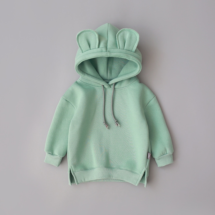 

Autumn and Winter Boys and Girls Cute Ears Hooded Plus Velvet Sweater, Height:80cm(Light Blue)