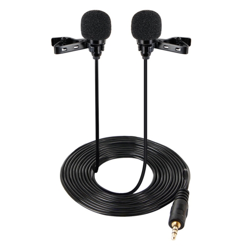 

Wired Lavalier Microphone Condenser Double Head Microphone Two People Live Mobile Phone K Song Microphone, Specification: 515PU Bag(Black)