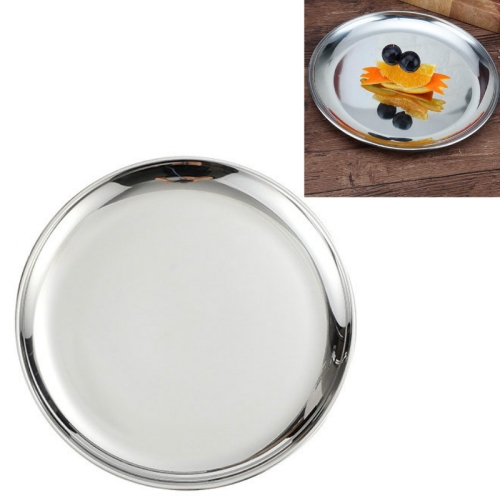 

2 PCS Stainless Steel Thickened Round Plate Cafe Tray Fruit Cake Plate Bone Plate Dish Shallow Plate, Diameter:20cm, Style:Bright Mirror Silver