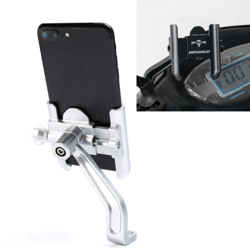 

BENGGUO Bicycle Aluminum Alloy Mobile Phone Holder Electric Motorcycle Anti-Vibration Navigation Fixed Mobile Phone Holder Riding Equipment, Style:Rearview Mirror Installation(Silver)
