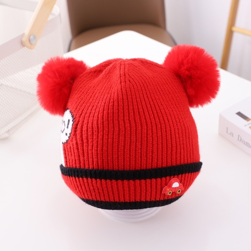 

MZ9970 Baby Autumn and Winter Three-dimensional Cartoon Car Woolen Knitted Hat with Double Wool Ball, Size: 46-50cm(Red)