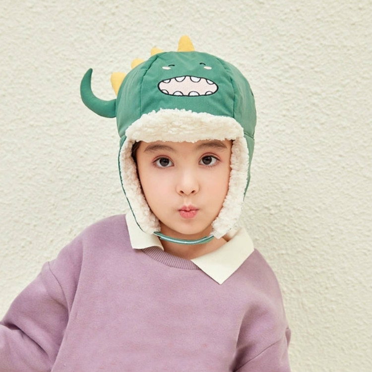 

C0143 Cartoon Dinosaur Children Hat Winter Lamb Wool Warm Bomber Hat, Size: Suitable for Children Aged 1-3(Green)