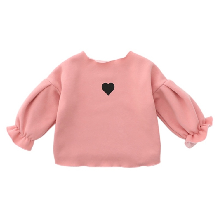 

Autumn and Winter Warm Cute Puff Sleeve Top Heart-shaped Embroidered Sweatshirt Girls Tops, Height:80cm(Pink)