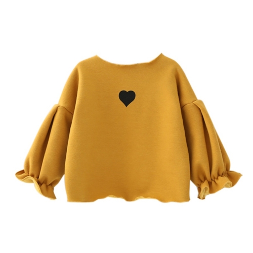 

Autumn and Winter Warm Cute Puff Sleeve Top Heart-shaped Embroidered Sweatshirt Girls Tops, Height:120cm(Turmeric)