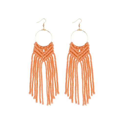 

2 Pairs Hand-Woven Earrings Female Cotton Rope Knot Tassel Earrings, Colour: Orange