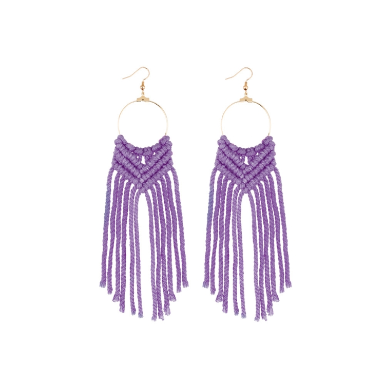 

2 Pairs Hand-Woven Earrings Female Cotton Rope Knot Tassel Earrings, Colour: Purple