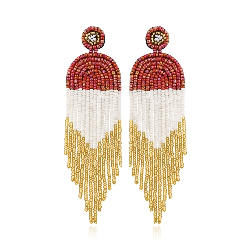 

Ethnic Earrings Handmade Beaded Bohemian Tassel Earrings, Colour: Red E68671