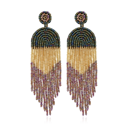 

Ethnic Earrings Handmade Beaded Bohemian Tassel Earrings, Colour: Green E68671