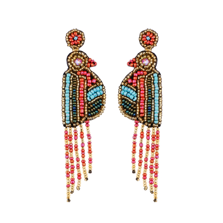 

Ethnic Earrings Handmade Beaded Bohemian Tassel Earrings, Colour: Red E68694