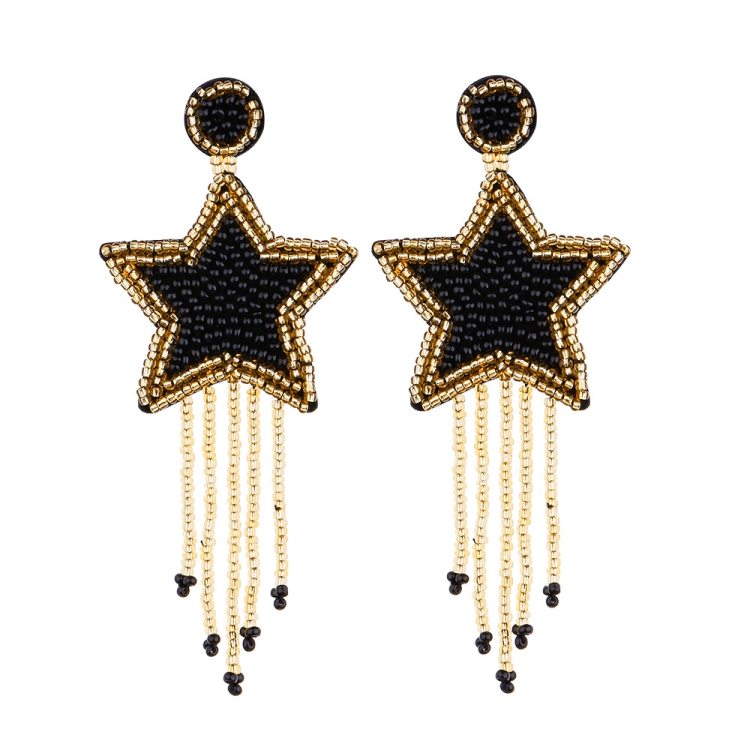 

Ethnic Earrings Handmade Beaded Bohemian Tassel Earrings, Colour: Black E68698
