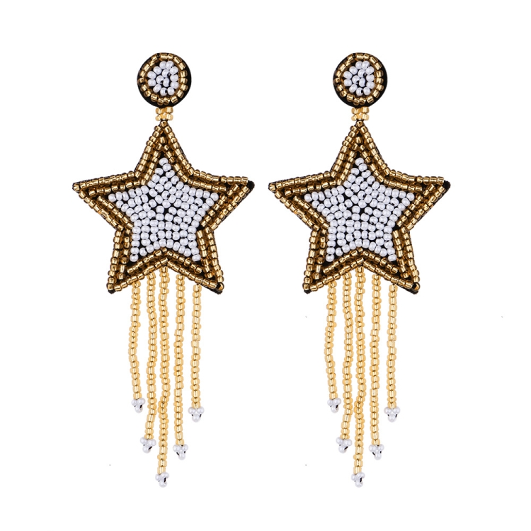 

Ethnic Earrings Handmade Beaded Bohemian Tassel Earrings, Colour: White E68698