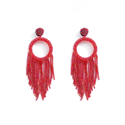 

Ethnic Earrings Handmade Beaded Bohemian Tassel Earrings, Colour: Red E68796