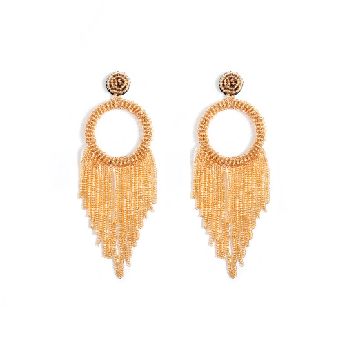 

Ethnic Earrings Handmade Beaded Bohemian Tassel Earrings, Colour: Golden E68796