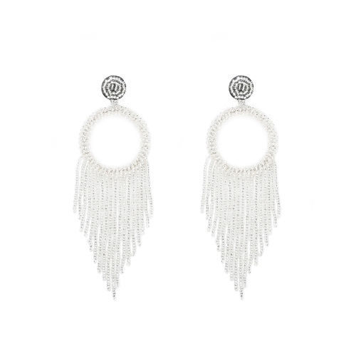 

Ethnic Earrings Handmade Beaded Bohemian Tassel Earrings, Colour: White E68796
